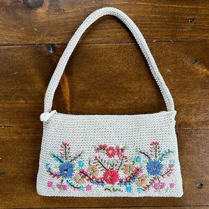 Vintage St. John's Bay Cream Floral Knitted Mini Shoulder Purse